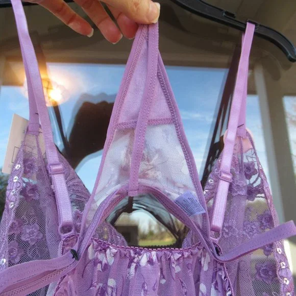 NWT sheer floral nighty panty set embroidered & sequin accents size S - Picture 13 of 14